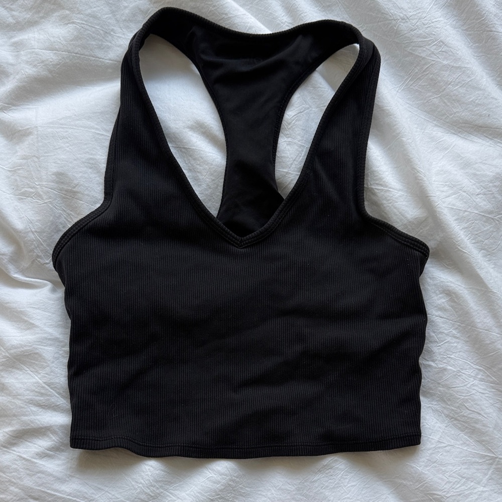 Black Ribbed Racerback Crop Tank Top